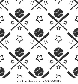 Sport Seamless Pattern. Monochromic Baseball Background Vector Illustration