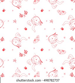 sport seamless pattern/ with racer rabbit in sport helmet/flags and winged sneakers/can be used for kid's or baby's shirt design/fashion print design/fashion graphic/t-shirt/kids wear