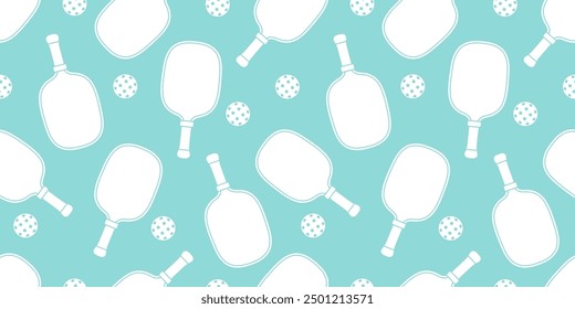 Patrón sin fisuras del deporte con las bolas del pickleball de la silueta y el diseño de la paleta para la impresión, el Anuncio, la tarjeta, la tela, la cubierta, el papel de embalaje, el Fondo de pantalla. Ilustración vectorial plana