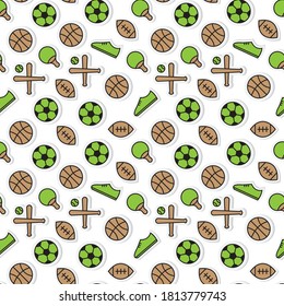 sport seamless pattern with white background, baseball, basketball, football, soccer, ping pong, icon, Fashion print design, vector illustration