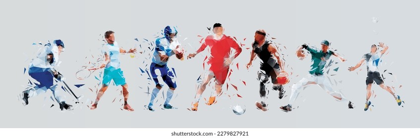 Sport, a set of athletes of different sports disciplines.  Group of low poly vector sportsmen