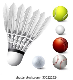 Sport set with birdie and balls illustration