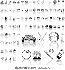 Sport set of black sketch. Part 3. Isolated groups and layers.