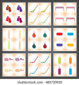 Sport. A set of flat stickers with shadow on old paper. Vector illustration