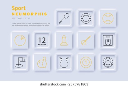 Sport set icon. Ball games, fitness, competition, sports equipment, championship, scoring, awards, training, physical activity, teamwork