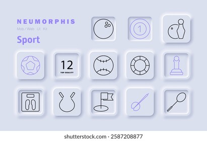 Sport set icon. Bowling, soccer ball, first-place medal, billiards, game strategy, swimming ring, championship, boxing, fencing, flag, sports equipment, competition