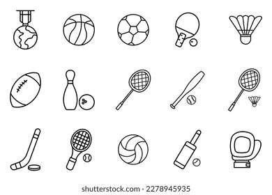 Sport set icon illustration. Line icon style. Football, basketball, volleyball, table tennis, american football, bowling, tennis, baseball and others. Simple vector design editable
