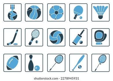 Sport set icon illustration. Solid icon style. Football, basketball, volleyball, table tennis, american football, bowling, tennis, baseball and others. Simple vector design editable