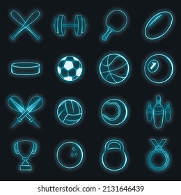 Sport set icons in neon style isolated on a black background