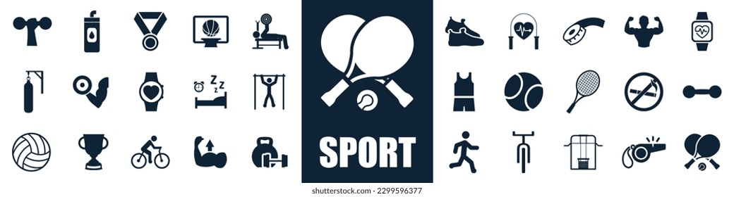 Sport set isolated icons, sport workout training signs – stock vector