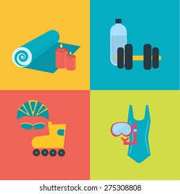sport set, swimming, skating, yoga, athletics