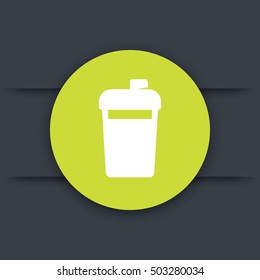 Sport shaker icon, nutrition for gym, fitness training, round flat pictogram
