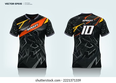 Diseño de ropa de camisa deportiva, maquillaje de la camiseta de fútbol y diseño para la vista frontal y trasera de uniformes deportivos.