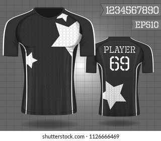 sport shirt  ,T-shirt sport design ,Vector Soccer jersey template, football sport shirt front and back model eps10 on grid background with horn logo and number for edit,
