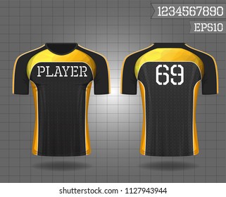 sport shirt ,T-shirt sport design ,Vector Soccer jersey template, football sport shirt front and back model eps10 on grid background with horn logo and number for edit,