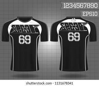 sport shirt ,T-shirt sport design ,Vector Soccer jersey template, football sport shirt front and back model eps10 on grid background with horn logo and number for edit,
