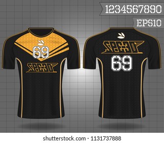 sport shirt ,T-shirt sport design ,Vector Soccer jersey template, football sport shirt front and back model eps10 on grid background with horn logo and number for edit,
