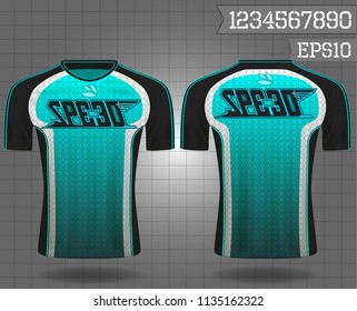 sport shirt ,T-shirt sport design ,Vector Soccer jersey sport shirt,template front and back view. Soccer kit national team shirt mock up eps10 on grid background with horn logo and number for edit, 