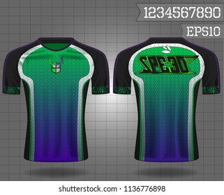 sport shirt ,T-shirt sport design ,Vector Soccer jersey sport shirt,template front and back view. Soccer kit national team shirt mock up eps10 on grid background with horn logo and number for edit,