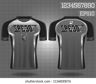 sport shirt ,T-shirt sport design ,Vector Soccer jersey sport shirt,template front and back view. Soccer kit national team shirt mock up eps10 on grid background with horn logo and number for edit,