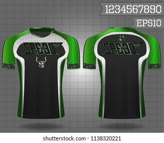 sport shirt ,T-shirt sport design ,Vector Soccer jersey template, football sport shirt front and back model eps10 on grid background with horn logo and number for edit,