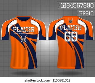 sport shirt ,T-shirt sport design ,Vector Soccer jersey template, football sport shirt front and back model eps10 on grid background with horn logo and number for edit,
