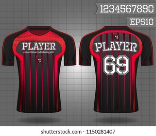 sport shirt ,T-shirt sport design ,Vector Soccer jersey template, football sport shirt front and back model eps10 on grid background with horn logo and number for edit,
