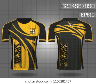 sport shirt ,T-shirt sport design ,Vector Soccer jersey template, football sport shirt front and back model eps10 on grid background with horn logo and number for edit,
