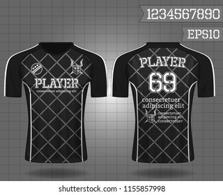 sport shirt ,T-shirt sport design ,Vector Soccer jersey template, football sport shirt front and back model eps10 on grid background with horn logo and number for edit,
