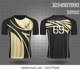 sport shirt ,T-shirt sport design ,Vector Soccer jersey template, football sport shirt front and back model eps10 on grid background with horn logo and number for edit,
