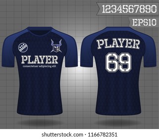 sport shirt ,T-shirt sport design ,Vector Soccer jersey template, football sport shirt front and back model eps10 on grid background with horn logo and number for edit,
