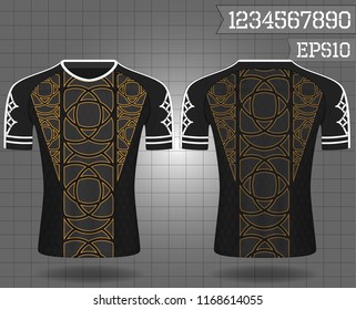 sport shirt ,T-shirt sport design ,Vector Soccer jersey template, football sport shirt front and back model eps10 on grid background with horn logo and number for edit,Vikings concept