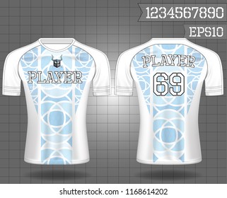 sport shirt ,T-shirt sport design ,Vector Soccer jersey template, football sport shirt front and back model eps10 on grid background with horn logo and number for edit,Vikings concept