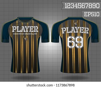 sport shirt ,T-shirt sport design ,Vector Soccer jersey template, football sport shirt front and back model eps10 on grid background with horn logo and number for edit,
