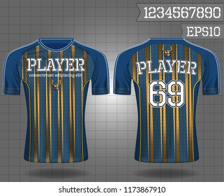 sport shirt ,T-shirt sport design ,Vector Soccer jersey template, football sport shirt front and back model eps10 on grid background with horn logo and number for edit,

