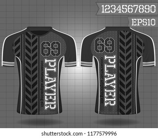 sport shirt ,T-shirt sport design ,Vector Soccer jersey template, football sport shirt front and back model eps10 on grid background with horn logo and number for edit,
