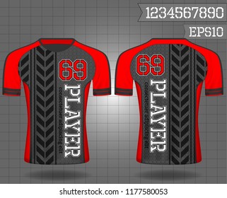 sport shirt ,T-shirt sport design ,Vector Soccer jersey template, football sport shirt front and back model eps10 on grid background with horn logo and number for edit,
