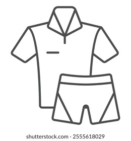 Sport shirt uniform thin line icon, sport formal clothes concept. Vector graphics. Favorite team cloth shorts sign on white background, outline style icon for mobile or web design