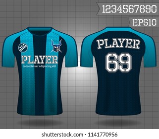 sport shirt,Tight t-shirt design,Vector soccer jersey and close-fitting
mockup front and back view template, Graphic design for football kit, activewear uniform with 3D realistic concept and number.