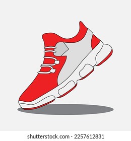 sport shoe design for men or women in red and white, flat vector