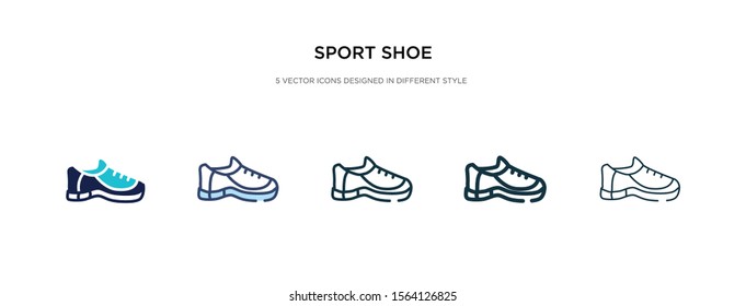 sport shoe icon in different style vector illustration. two colored and black sport shoe vector icons designed in filled, outline, line and stroke style can be used for web, mobile, ui