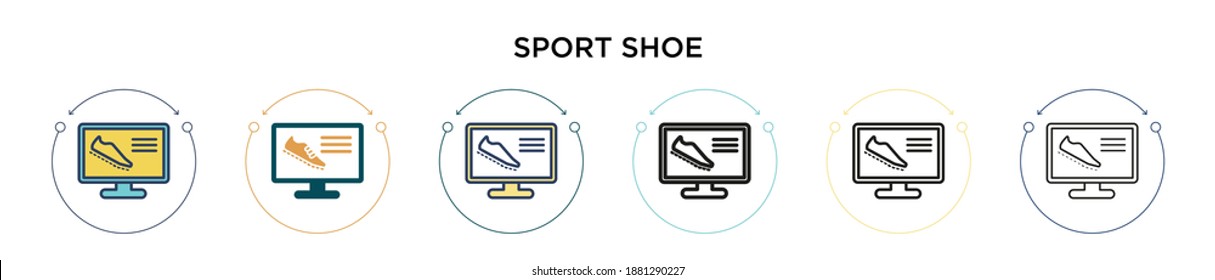 Sport shoe icon in filled, thin line, outline and stroke style. Vector illustration of two colored and black sport shoe vector icons designs can be used for mobile, ui, web