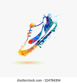 Sport shoe - sneakers. Rainbow paint