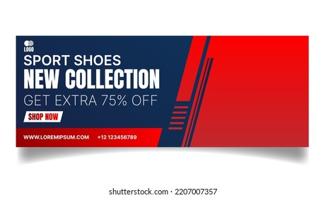 sport shoes banner design for social media banner in red and dark blue color