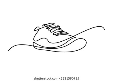 Sport shoes in continuous line art drawing style  Sneakers black linear sketch isolated white background  Vector illustration