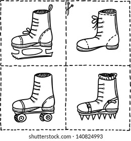 sport shoes doodle set isolated on white