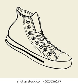 Sport shoes, Hand drawn illustration isolated on beige background