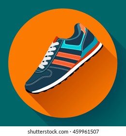 sport shoes icon fitness sneakers for training running shoe icon flat design with long shadow. Fitness app icon