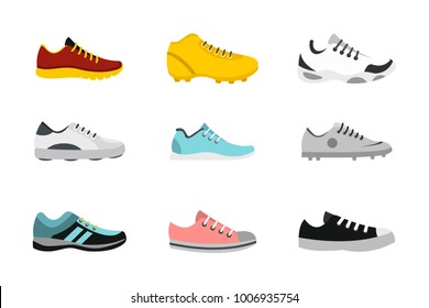 Sport shoes icon set. Flat set of sport shoes vector icons for web design isolated on white background