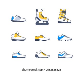 Sport shoes icon set. Flat set of sport shoes vector icons for web design isolated on white background